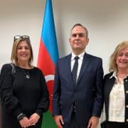 Video photo: center, Vugar Gurbanov, Consul General of Azerbaijan in Los Angeles for U.S. West Coast, to his left, Eti, El-Kiss, CEO Cachet Worldwide Productions, and right, Nurit Greenger, President US-AZ Cultural Foundation.