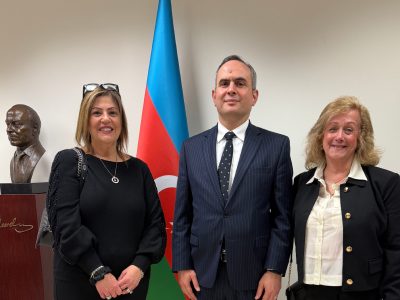 Video photo: center, Vugar Gurbanov, Consul General of Azerbaijan in Los Angeles for U.S. West Coast, to his left, Eti, El-Kiss, CEO Cachet Worldwide Productions, and right, Nurit Greenger, President US-AZ Cultural Foundation.