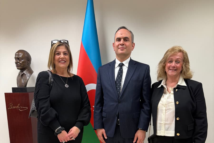 Video photo: center, Vugar Gurbanov, Consul General of Azerbaijan in Los Angeles for U.S. West Coast, to his left, Eti, El-Kiss, CEO Cachet Worldwide Productions, and right, Nurit Greenger, President US-AZ Cultural Foundation.