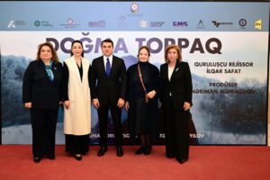 from left to right: Hijran Kamran ghizi HUSEYNOVA - member of Azerbaijan’s Parliament; Sabina Aliyeva, Commissioner for Human Rights (Ombudsman) of Azerbaijan; Adil Karimli, Minister of Culture; Shafiga Mamedova, First Secretary of the Union of Cinematographers of Azerbaijan, People's Artist; Bakhar Muradova, Chairman of the State Committee on Family, Women and Children Issues;